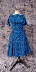 Superschönes blaues Kleid 50er Jahre Grösse S. Unikat.
